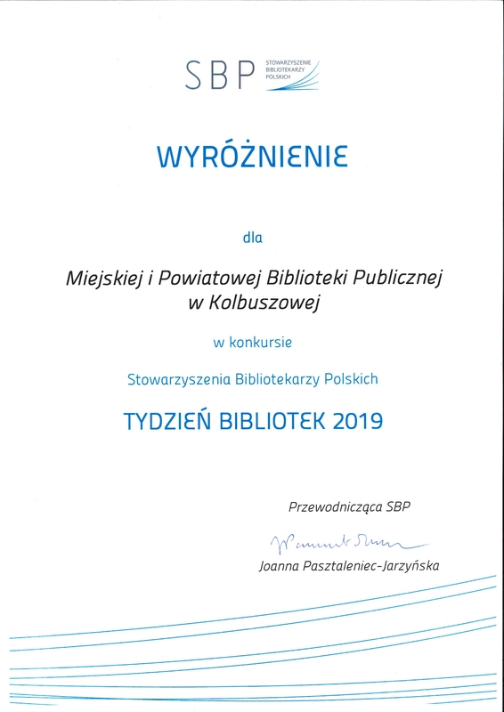 Wyróżnienie dla biblioteki