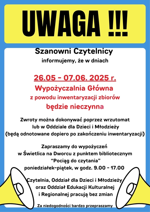 Inwentaryzacja w Wypożyczalni Głównej