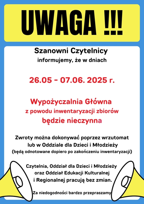 Inwentaryzacja w Wypożyczalni Głównej